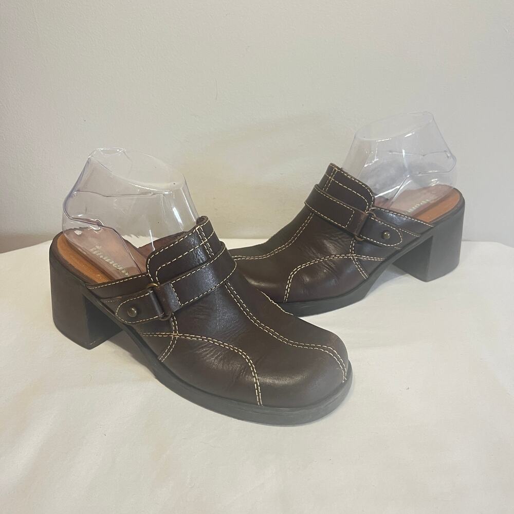 Ipanema Zazz Y2k Brown Leather Chunky Heel Clogs Grunge Boho Hippie Casual 7M